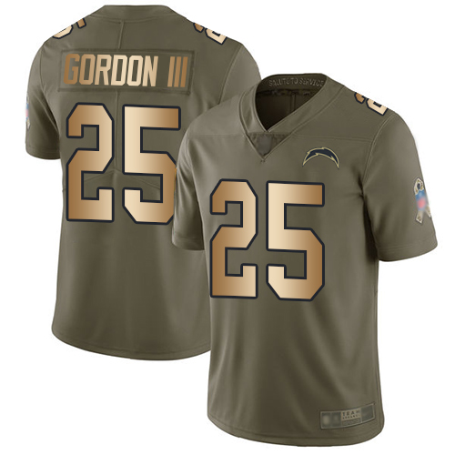 Nike Chargers #25 Melvin Gordon III Olive/Gold Men's Stitched NFL Limited 2017 Salute To Service Jersey