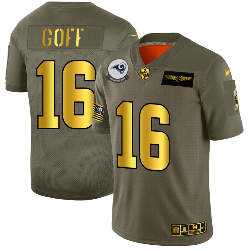 Los Angeles Rams #16 Jared Goff NFL Men's Nike Olive Gold 2019 Salute to Service Limited Jersey Los Angeles Rams #16 Jared Goff NFL Men's Nike Olive Gold 2019 Salute to Service Limited Jersey