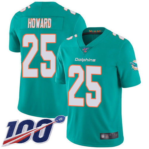 Nike Dolphins #25 Xavien Howard Aqua Green Team Color Men's Stitched NFL 100th Season Vapor Limited Jersey Nike Dolphins #25 Xavien Howard Aqua Green Team Color Men's Stitched NFL 100th Season Vapor Limited Jersey