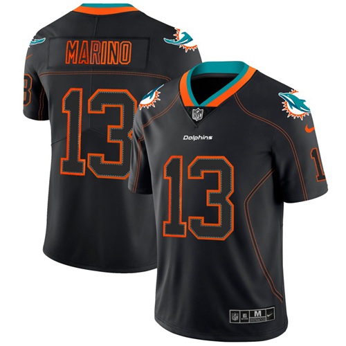 Nike Dolphins #13 Dan Marino Lights Out Black Men's Stitched NFL Limited Rush Jersey Nike Dolphins #13 Dan Marino Lights Out Black Men's Stitched NFL Limited Rush Jersey