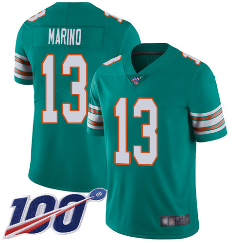 Nike Dolphins #13 Dan Marino Aqua Green Alternate Men's Stitched NFL 100th Season Vapor Limited Jersey Nike Dolphins #13 Dan Marino Aqua Green Alternate Men's Stitched NFL 100th Season Vapor Limited Jersey