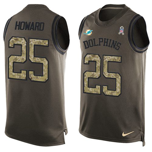 Nike Dolphins #25 Xavien Howard Green Men's Stitched NFL Limited Salute To Service Tank Top Jersey Nike Dolphins #25 Xavien Howard Green Men's Stitched NFL Limited Salute To Service Tank Top Jersey