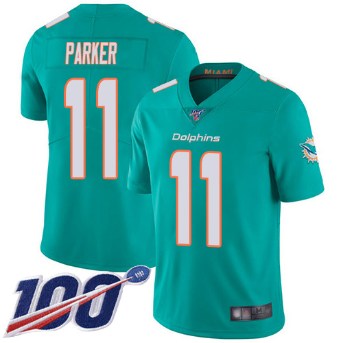 Nike Dolphins #11 DeVante Parker Aqua Green Team Color Men's Stitched NFL 100th Season Vapor Limited Jersey Nike Dolphins #11 DeVante Parker Aqua Green Team Color Men's Stitched NFL 100th Season Vapor Limited Jersey