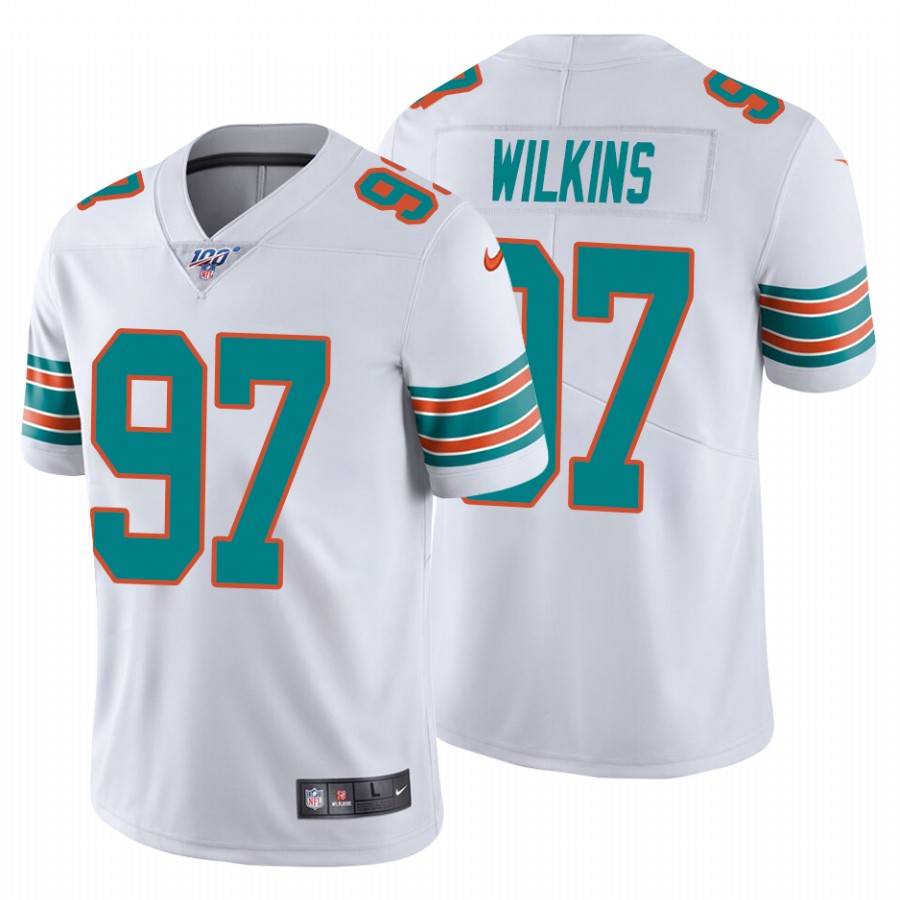 Nike Dolphins #97 Christian Wilkins White Alternate Men's Stitched NFL 100th Season Vapor Untouchable Limited Jersey Nike Dolphins #97 Christian Wilkins White Alternate Men's Stitched NFL 100th Season Vapor Untouchable Limited Jersey