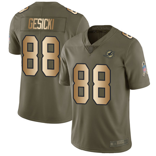 Nike Dolphins #88 Mike Gesicki Olive/Gold Men's Stitched NFL Limited 2017 Salute To Service Jersey Nike Dolphins #88 Mike Gesicki Olive/Gold Men's Stitched NFL Limited 2017 Salute To Service Jersey
