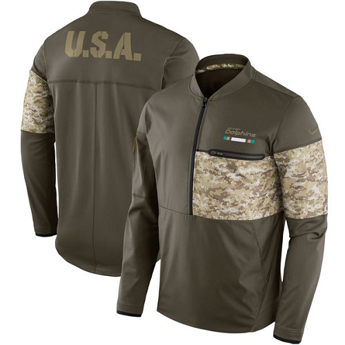 Men's Miami Dolphins Nike Olive Salute to Service Sideline Hybrid Half-Zip Pullover Jacket Men's Miami Dolphins Nike Olive Salute to Service Sideline Hybrid Half-Zip Pullover Jacket