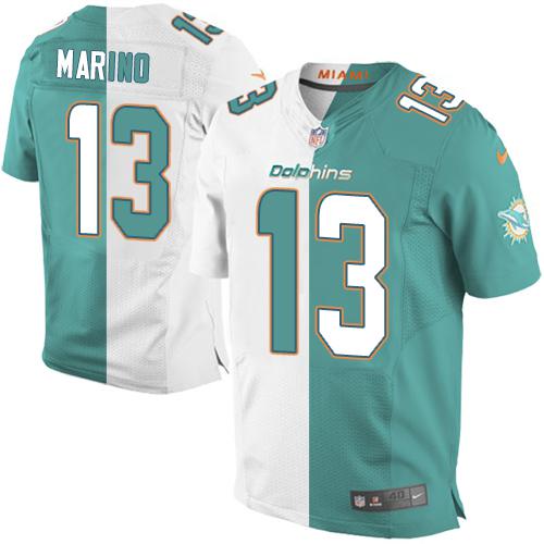 Nike Dolphins #13 Dan Marino Aqua Green/White Men's Stitched NFL Elite Split Jersey Nike Dolphins #13 Dan Marino Aqua Green/White Men's Stitched NFL Elite Split Jersey
