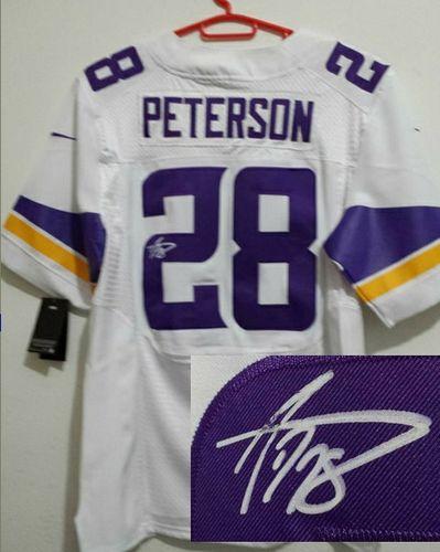 Nike Vikings #28 Adrian Peterson White Men's Stitched NFL Elite Autographed Jersey Nike Vikings #28 Adrian Peterson White Men's Stitched NFL Elite Autographed Jersey
