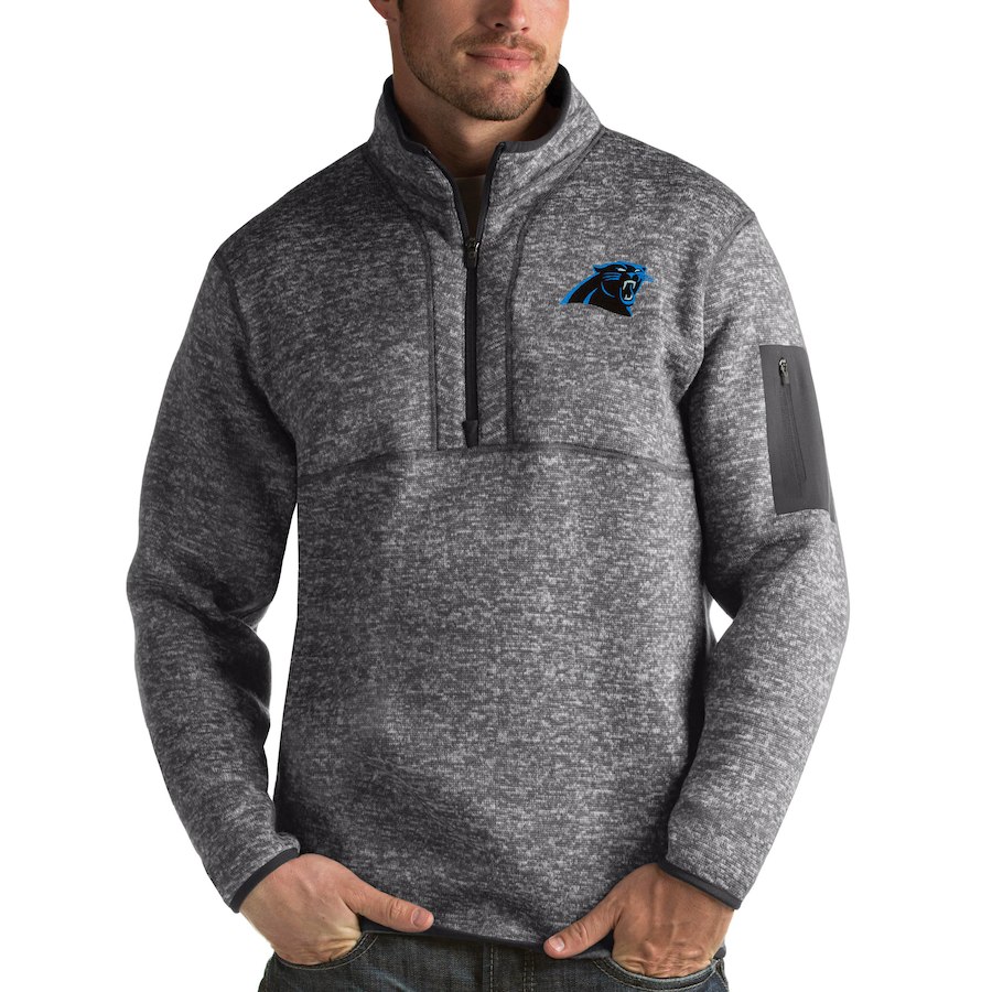 Carolina Panthers Antigua Fortune Quarter-Zip Pullover Jacket Charcoal Carolina Panthers Antigua Fortune Quarter-Zip Pullover Jacket Charcoal