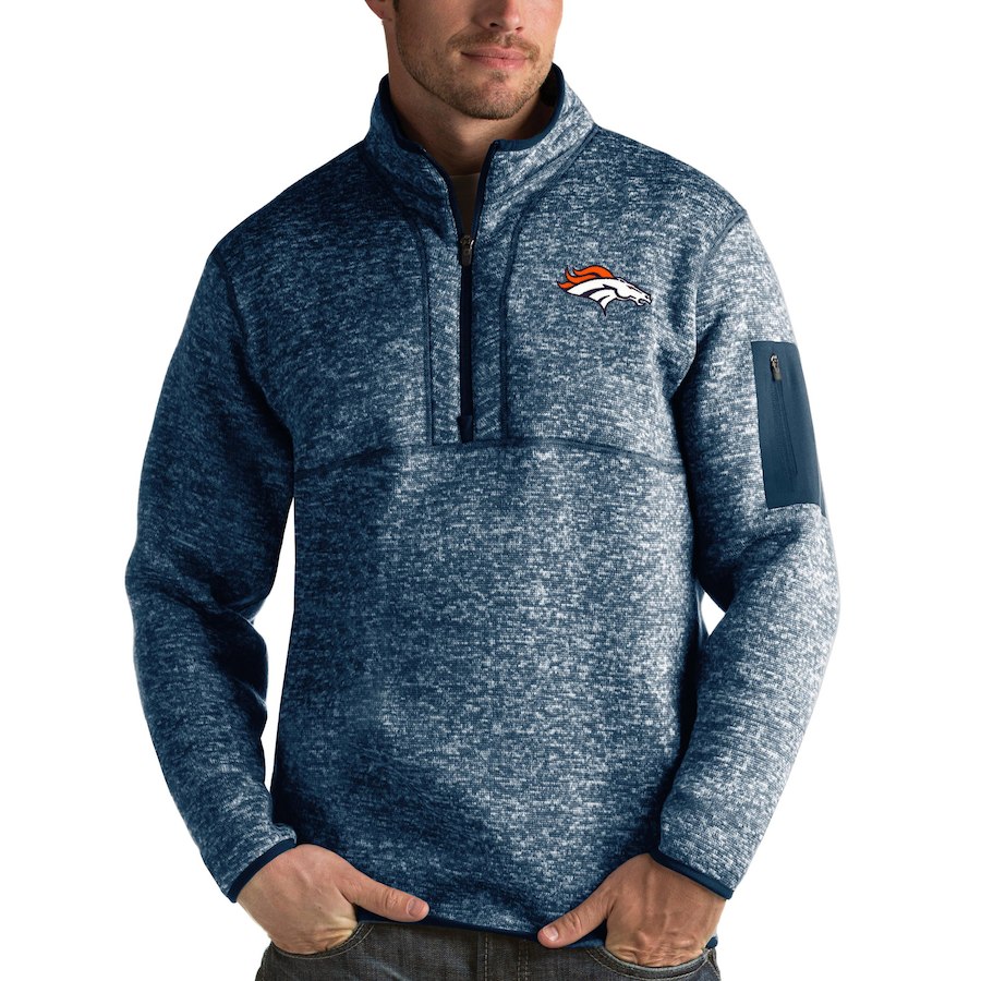 Denver Broncos Antigua Fortune Quarter-Zip Pullover Jacket Heather Navy Denver Broncos Antigua Fortune Quarter-Zip Pullover Jacket Heather Navy