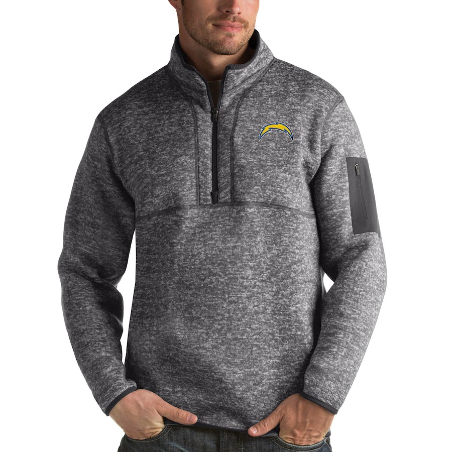 Los Angeles Chargers Antigua Fortune Quarter-Zip Pullover Jacket Charcoal Los Angeles Chargers Antigua Fortune Quarter-Zip Pullover Jacket Charcoal
