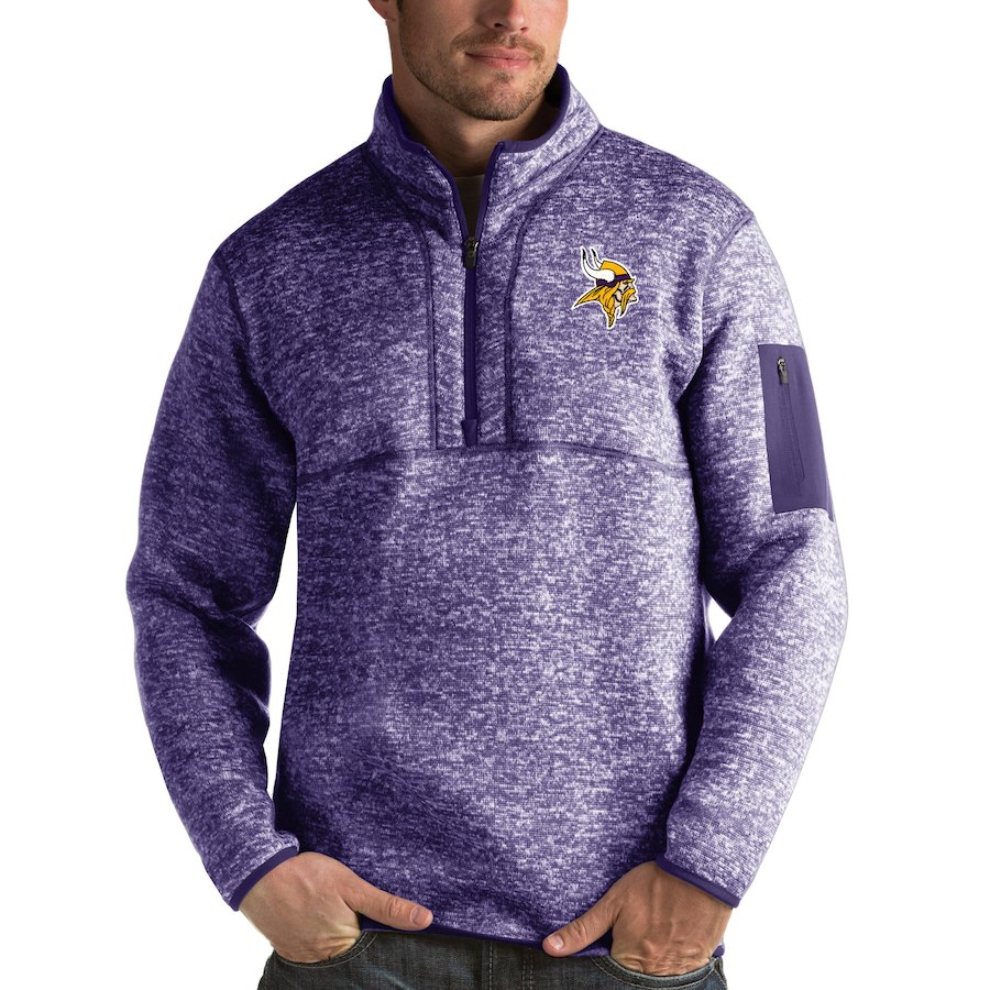 Minnesota Vikings Antigua Fortune Quarter-Zip Pullover Jacket Heather Purple Minnesota Vikings Antigua Fortune Quarter-Zip Pullover Jacket Heather Purple