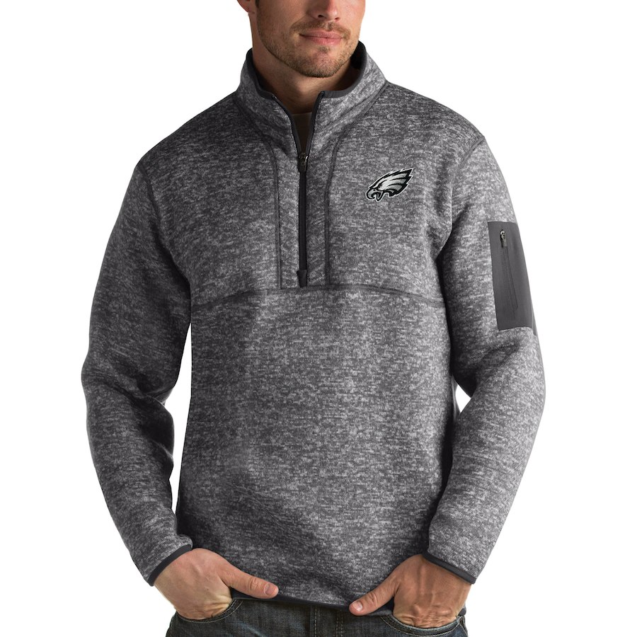 Philadelphia Eagles Antigua Fortune Quarter-Zip Pullover Jacket Charcoal Philadelphia Eagles Antigua Fortune Quarter-Zip Pullover Jacket Charcoal