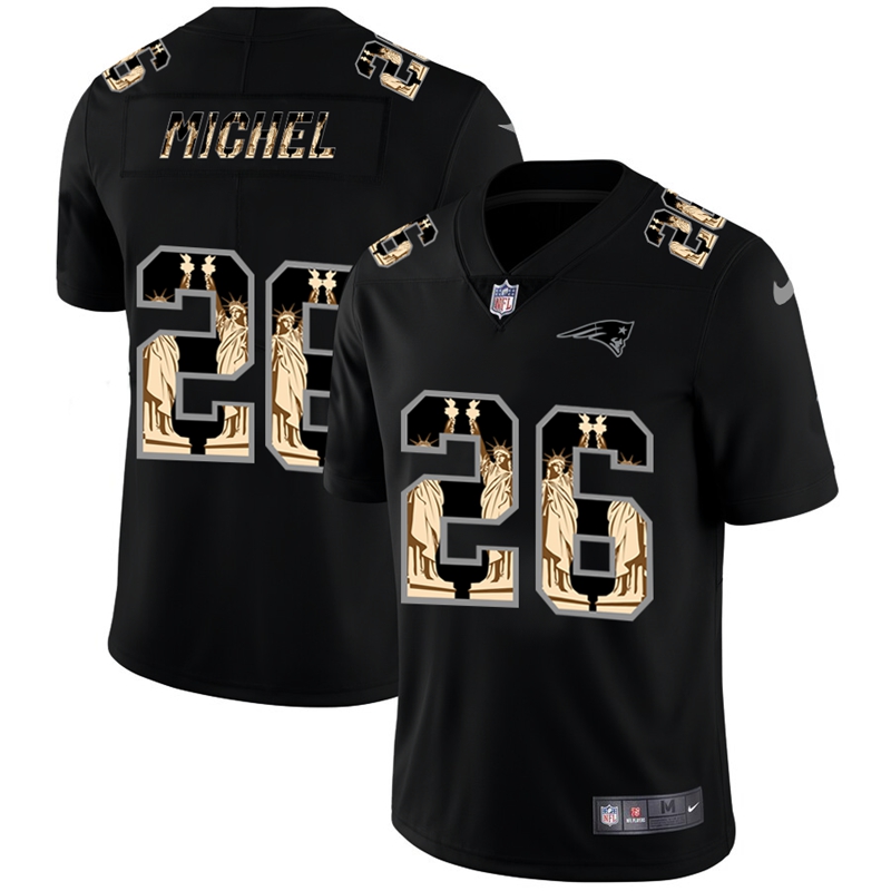New England Patriots #26 Sony Michel Carbon Black Vapor Statue Of Liberty Limited NFL Jersey