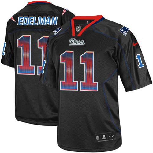 Nike Patriots #11 Julian Edelman Lights Out Black Men's Stitched NFL Elite Strobe Jersey Nike Patriots #11 Julian Edelman Lights Out Black Men's Stitched NFL Elite Strobe Jersey