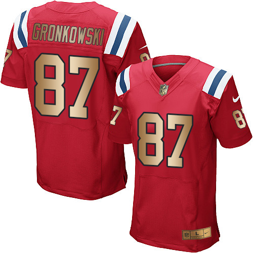 Nike Patriots #87 Rob Gronkowski Red Alternate Men's Stitched NFL Elite Gold Jersey Nike Patriots #87 Rob Gronkowski Red Alternate Men's Stitched NFL Elite Gold Jersey
