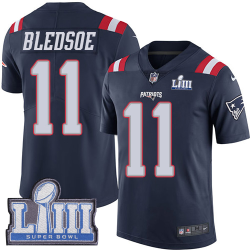 Nike Patriots #11 Drew Bledsoe Navy Blue Super Bowl LIII Bound Men's Stitched NFL Limited Rush Jersey Nike Patriots #11 Drew Bledsoe Navy Blue Super Bowl LIII Bound Men's Stitched NFL Limited Rush Jersey