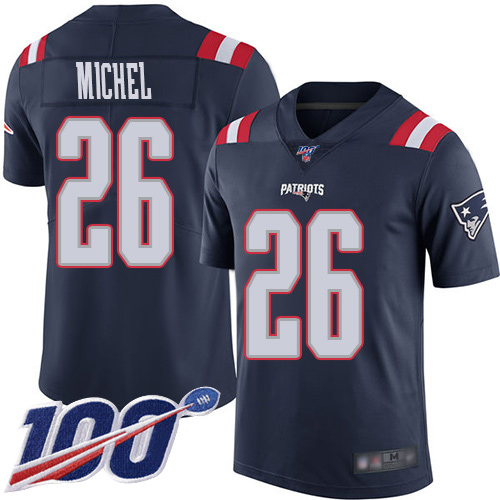 Nike Patriots #26 Sony Michel Navy Blue Men's Stitched NFL Limited Rush 100th Season Jersey Nike Patriots #26 Sony Michel Navy Blue Men's Stitched NFL Limited Rush 100th Season Jersey