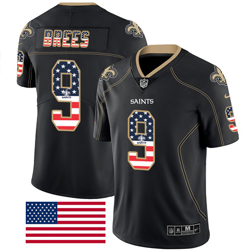 Nike Saints #9 Drew Brees Black Men's Stitched NFL Limited Rush USA Flag Jersey Nike Saints #9 Drew Brees Black Men's Stitched NFL Limited Rush USA Flag Jersey