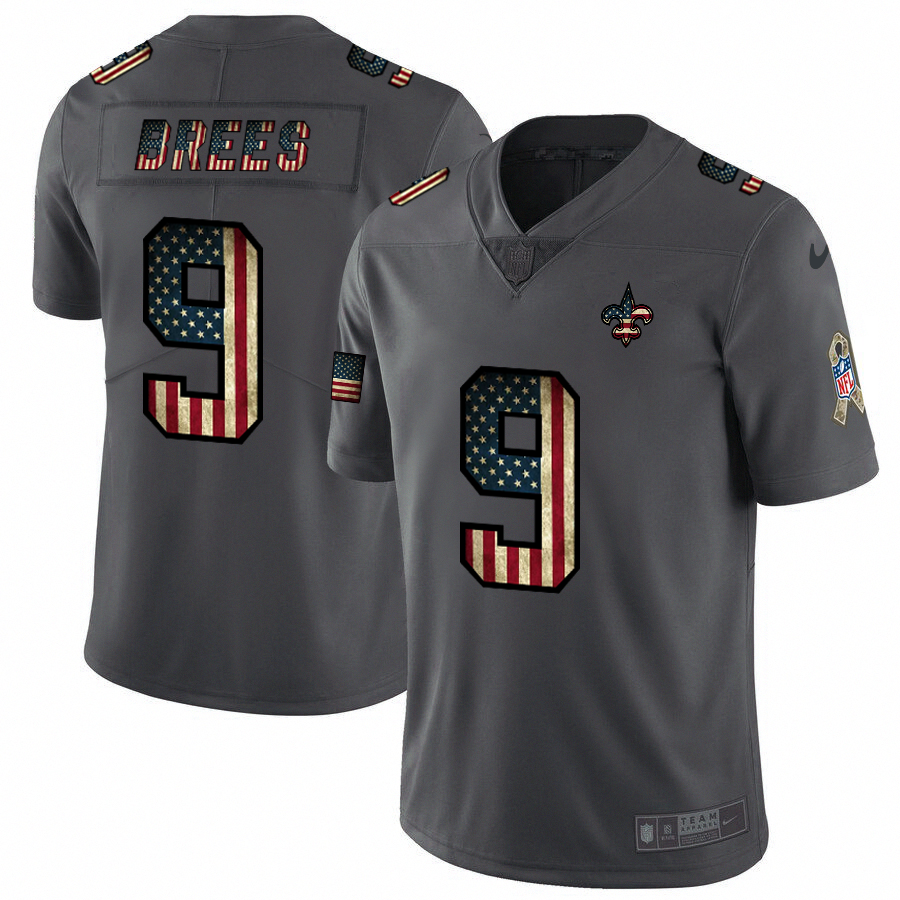 New Orleans Saints #9 Drew Brees Nike 2018 Salute to Service Retro USA Flag Limited NFL Jersey New Orleans Saints #9 Drew Brees Nike 2018 Salute to Service Retro USA Flag Limited NFL Jersey