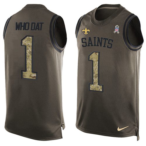 Nike Saints #1 Who Dat Green Men's Stitched NFL Limited Salute To Service Tank Top Jersey Nike Saints #1 Who Dat Green Men's Stitched NFL Limited Salute To Service Tank Top Jersey