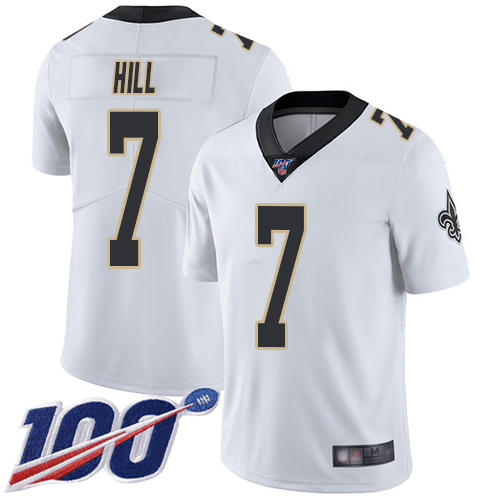 Nike Saints #7 Taysom Hill White Men's Stitched NFL 100th Season Vapor Limited Jersey Nike Saints #7 Taysom Hill White Men's Stitched NFL 100th Season Vapor Limited Jersey