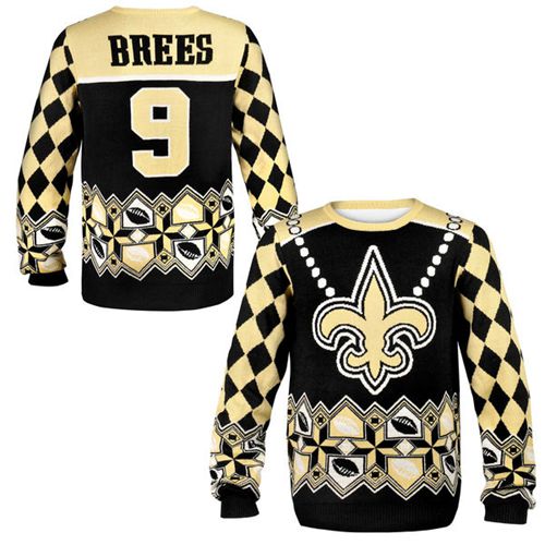 Nike Saints #9 Drew Brees Black/Gold Men's Ugly Sweater Nike Saints #9 Drew Brees Black/Gold Men's Ugly Sweater