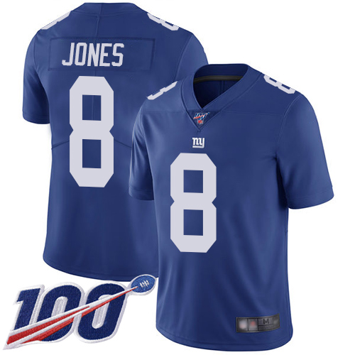 Nike Giants #8 Daniel Jones Royal Blue Team Color Men's Stitched NFL 100th Season Vapor Limited Jersey Nike Giants #8 Daniel Jones Royal Blue Team Color Men's Stitched NFL 100th Season Vapor Limited Jersey