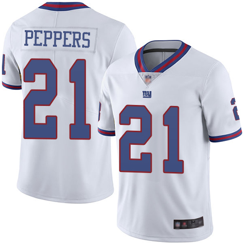 Nike Giants #21 Jabrill Peppers White Men's Stitched NFL Limited Rush Jersey Nike Giants #21 Jabrill Peppers White Men's Stitched NFL Limited Rush Jersey