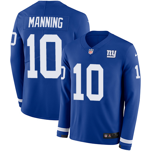 Nike Giants #10 Eli Manning Royal Blue Team Color Men's Stitched NFL Limited Therma Long Sleeve Jersey Nike Giants #10 Eli Manning Royal Blue Team Color Men's Stitched NFL Limited Therma Long Sleeve Jersey