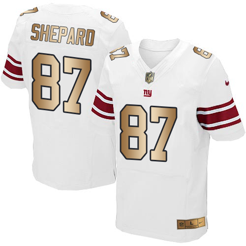 Nike Giants #87 Sterling Shepard White Men's Stitched NFL Elite Gold Jersey Nike Giants #87 Sterling Shepard White Men's Stitched NFL Elite Gold Jersey
