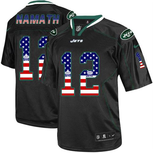 Nike Jets #12 Joe Namath Black Men's Stitched NFL Elite USA Flag Fashion Jersey Nike Jets #12 Joe Namath Black Men's Stitched NFL Elite USA Flag Fashion Jersey
