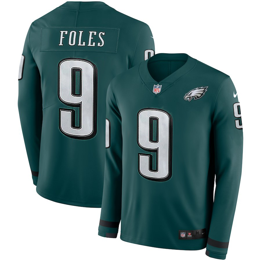 Men's Eagles #9 Nick Foles Midnight Green Team Color Men's Stitched NFL Limited Therma Long Sleeve Jersey Men's Eagles #9 Nick Foles Midnight Green Team Color Men's Stitched NFL Limited Therma Long Sleeve Jersey