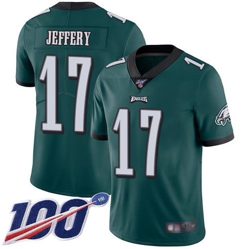 Nike Eagles #17 Alshon Jeffery Midnight Green Team Color Men's Stitched NFL 100th Season Vapor Limited Jersey Nike Eagles #17 Alshon Jeffery Midnight Green Team Color Men's Stitched NFL 100th Season Vapor Limited Jersey