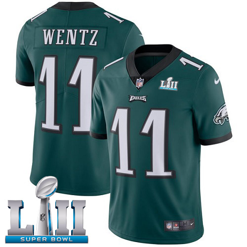 Nike Eagles #11 Carson Wentz Midnight Green Team Color Super Bowl LII Men's Stitched NFL Vapor Untouchable Limited Jersey Nike Eagles #11 Carson Wentz Midnight Green Team Color Super Bowl LII Men's Stitched NFL Vapor Untouchable Limited Jersey