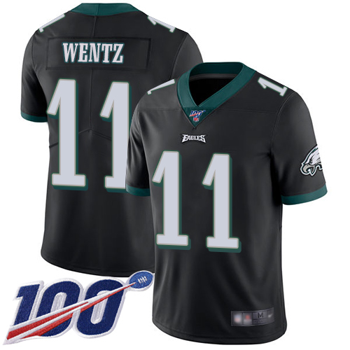 Nike Eagles #11 Carson Wentz Black Alternate Men's Stitched NFL 100th Season Vapor Limited Jersey Nike Eagles #11 Carson Wentz Black Alternate Men's Stitched NFL 100th Season Vapor Limited Jersey