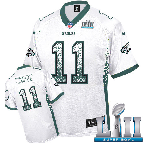 Nike Eagles #11 Carson Wentz White Super Bowl LII Men's Stitched NFL Elite Drift Fashion Jersey Nike Eagles #11 Carson Wentz White Super Bowl LII Men's Stitched NFL Elite Drift Fashion Jersey
