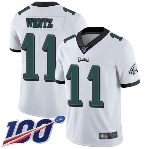 Nike Eagles #11 Carson Wentz White Men's Stitched NFL 100th Season Vapor Limited Jersey Nike Eagles #11 Carson Wentz White Men's Stitched NFL 100th Season Vapor Limited Jersey