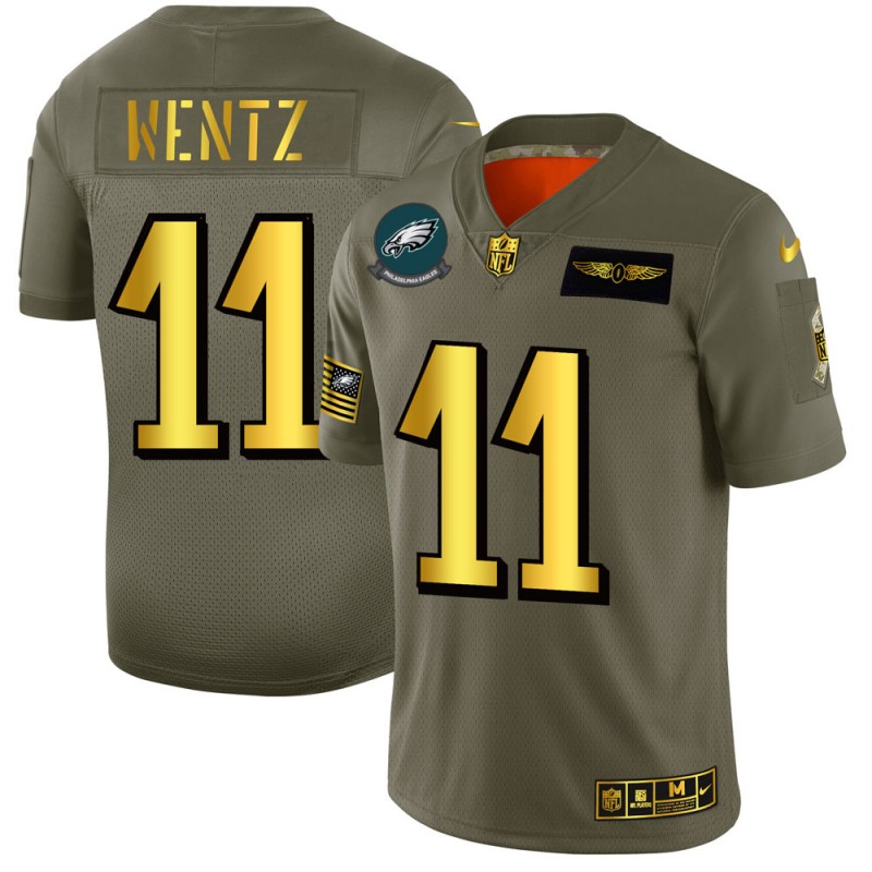Philadelphia Eagles #11 Carson Wentz NFL Men's Nike Olive Gold 2019 Salute to Service Limited Jersey Philadelphia Eagles #11 Carson Wentz NFL Men's Nike Olive Gold 2019 Salute to Service Limited Jersey