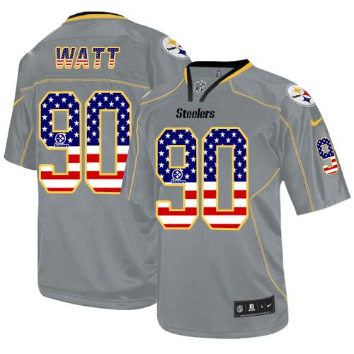 Nike Steelers #90 T. J. Watt Grey Men's Stitched NFL Elite USA Flag Fashion Jersey Nike Steelers #90 T. J. Watt Grey Men's Stitched NFL Elite USA Flag Fashion Jersey