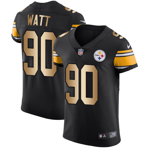 Nike Steelers #90 T. J. Watt Black Team Color Men's Stitched NFL Elite Gold Jersey Nike Steelers #90 T. J. Watt Black Team Color Men's Stitched NFL Elite Gold Jersey