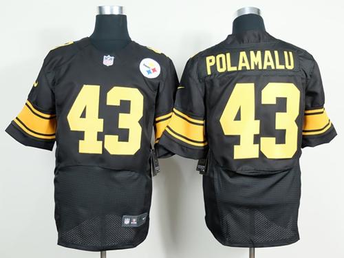 Nike Steelers #43 Troy Polamalu Black(Gold No.) Men's Stitched NFL Elite Jersey Nike Steelers #43 Troy Polamalu Black(Gold No.) Men's Stitched NFL Elite Jersey