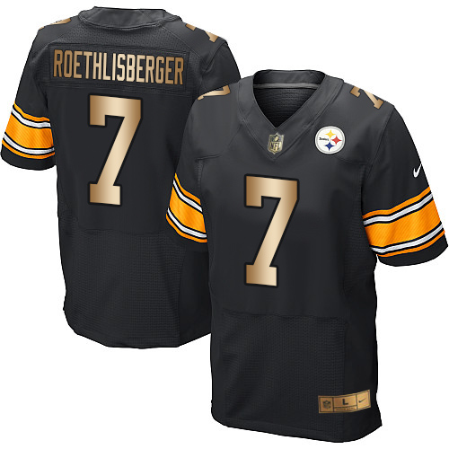 Nike Steelers #7 Ben Roethlisberger Black Team Color Men's Stitched NFL Elite Gold Jersey Nike Steelers #7 Ben Roethlisberger Black Team Color Men's Stitched NFL Elite Gold Jersey