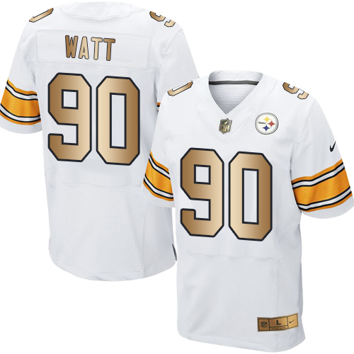 Nike Steelers #90 T. J. Watt White Men's Stitched NFL Elite Gold Jersey Nike Steelers #90 T. J. Watt White Men's Stitched NFL Elite Gold Jersey
