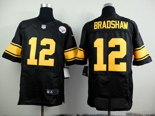 Nike Steelers #12 Terry Bradshaw Black(Gold No.) Men's Stitched NFL Elite Jersey Nike Steelers #12 Terry Bradshaw Black(Gold No.) Men's Stitched NFL Elite Jersey