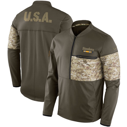 Men's Pittsburgh Steelers Nike Olive Salute to Service Sideline Hybrid Half-Zip Pullover Jacket Men's Pittsburgh Steelers Nike Olive Salute to Service Sideline Hybrid Half-Zip Pullover Jacket