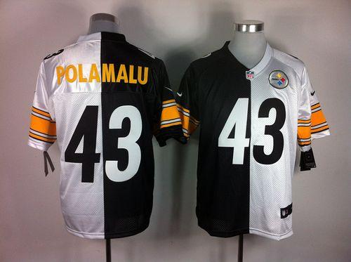 Nike Steelers #43 Troy Polamalu White/Black Men's Stitched NFL Elite Split Jersey Nike Steelers #43 Troy Polamalu White/Black Men's Stitched NFL Elite Split Jersey