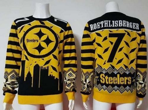 Nike Steelers #7 Ben Roethlisberger Yellow/Black Men's Ugly Sweater Nike Steelers #7 Ben Roethlisberger Yellow/Black Men's Ugly Sweater