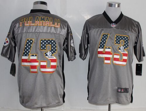 Nike Steelers #43 Troy Polamalu Grey Men's Stitched NFL Elite USA Flag Fashion Jersey Nike Steelers #43 Troy Polamalu Grey Men's Stitched NFL Elite USA Flag Fashion Jersey