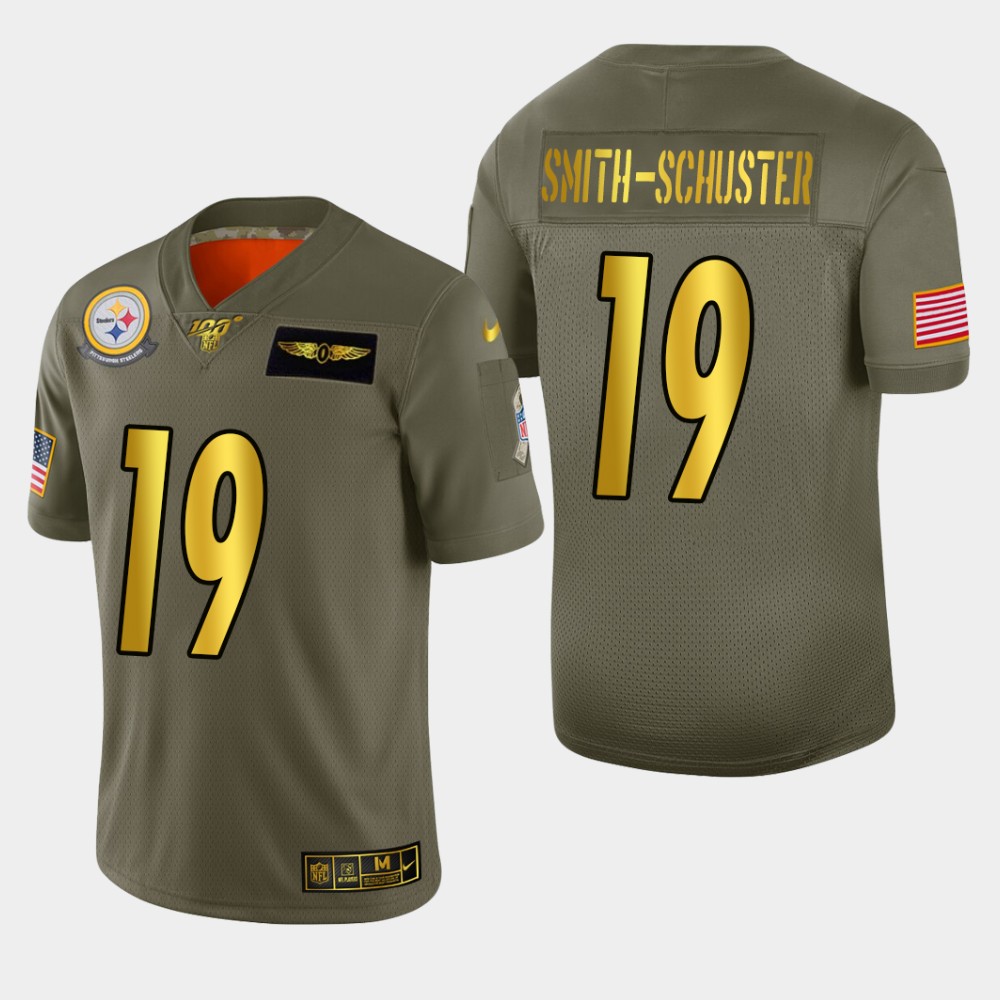 Nike Steelers #19 JuJu Smith-Schuster Men's Olive Gold 2019 Salute to Service NFL 100 Limited Jersey Nike Steelers #19 JuJu Smith-Schuster Men's Olive Gold 2019 Salute to Service NFL 100 Limited Jersey